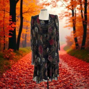 Raquel By Santex Size 14 Floral Chiffon Dress Set Vintage Fall Wedding Guest